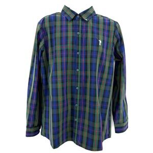 William Murray Men's M Long Sleeve Shirt Blue Green Plaid Golf Performance